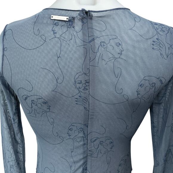 Maniere De Voir Women's Blue Face Sheer Mesh Long Sleeve Bodysuit Top Size 10 - Picture 4 of 6